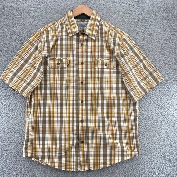 Carhartt Shirt Mens Large Beige Multi Plaid Relaxed Fit Short Sleeve Button Up - Picture 1 of 10